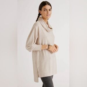 Maeve Anthropologie Cream Cowl Neck Sweater Tunic Cozy Knit XS